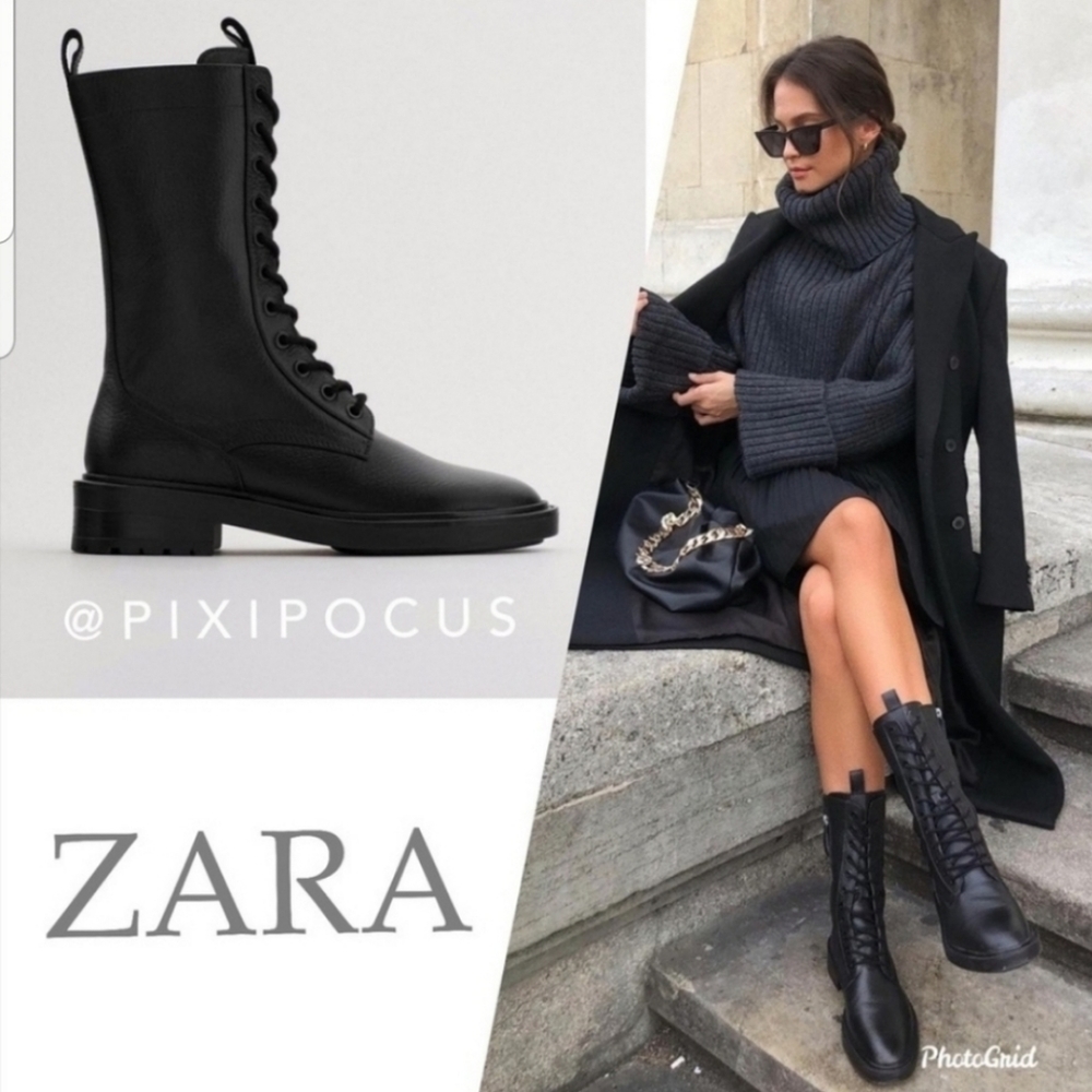 NWT Zara leather combat boots